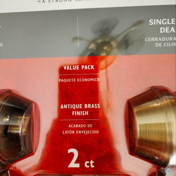 New, Gate House Lock Set Entry Door Deadbolt Combo, Antique Brass, Pkg of 2 - Picture 4 of 6